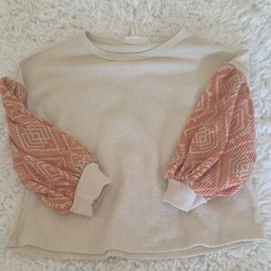 Beige Top with Patterned Sleeves